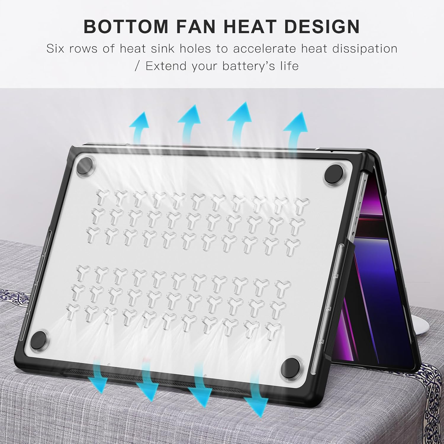 Batianda Ultimate Protection Case for New MacBook Pro 14 2025 M5 M4 M3 Pro Max Chip Matte Translucent Rugged Armor Shell with Shockproof TPU Bumper Anti-Fingerprint with Keyboard Cover, Translucent - Image 6