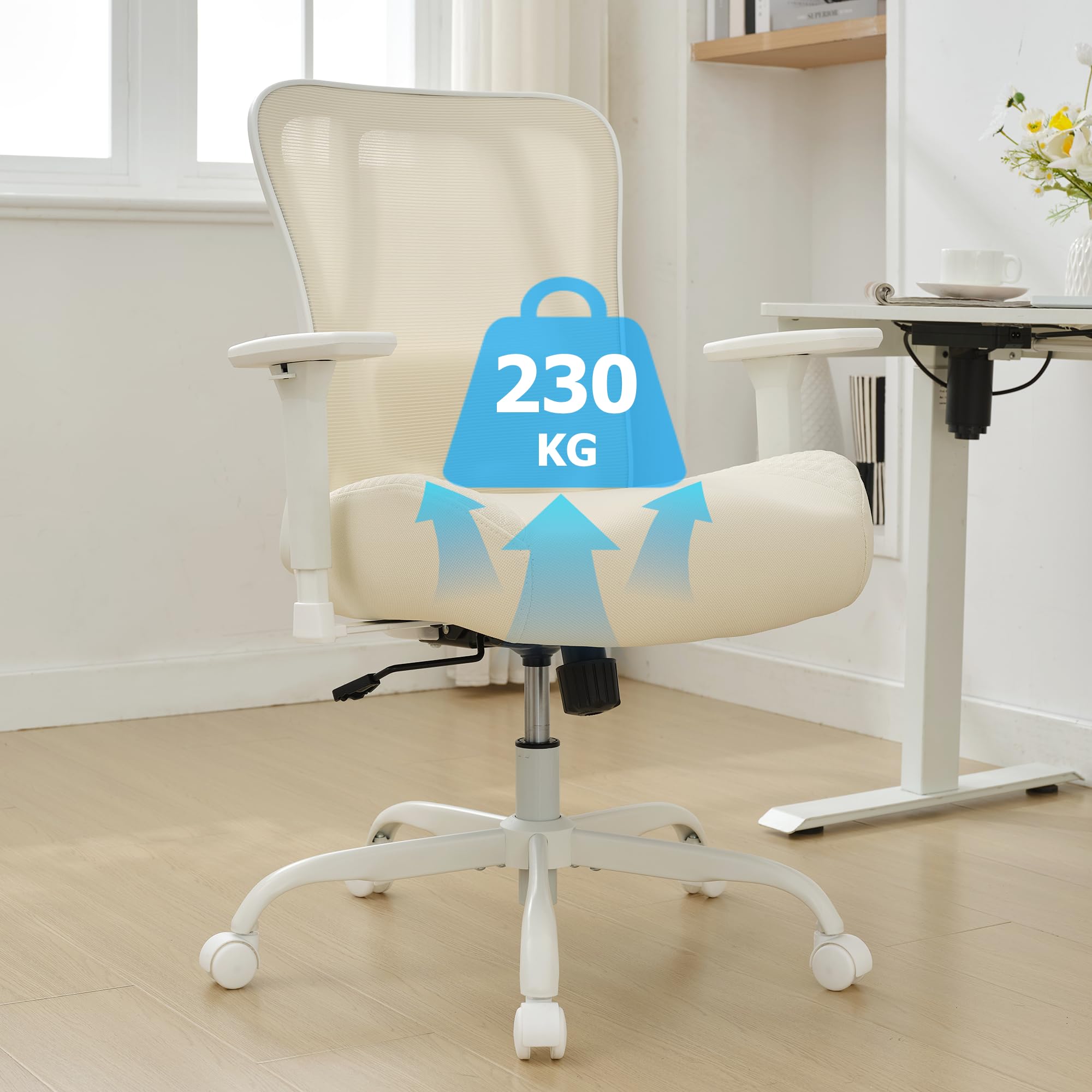 Sedia da ufficio su ruote peso fino a 180 kg meccanismo basculante in PVC bianco e plastica 100002600