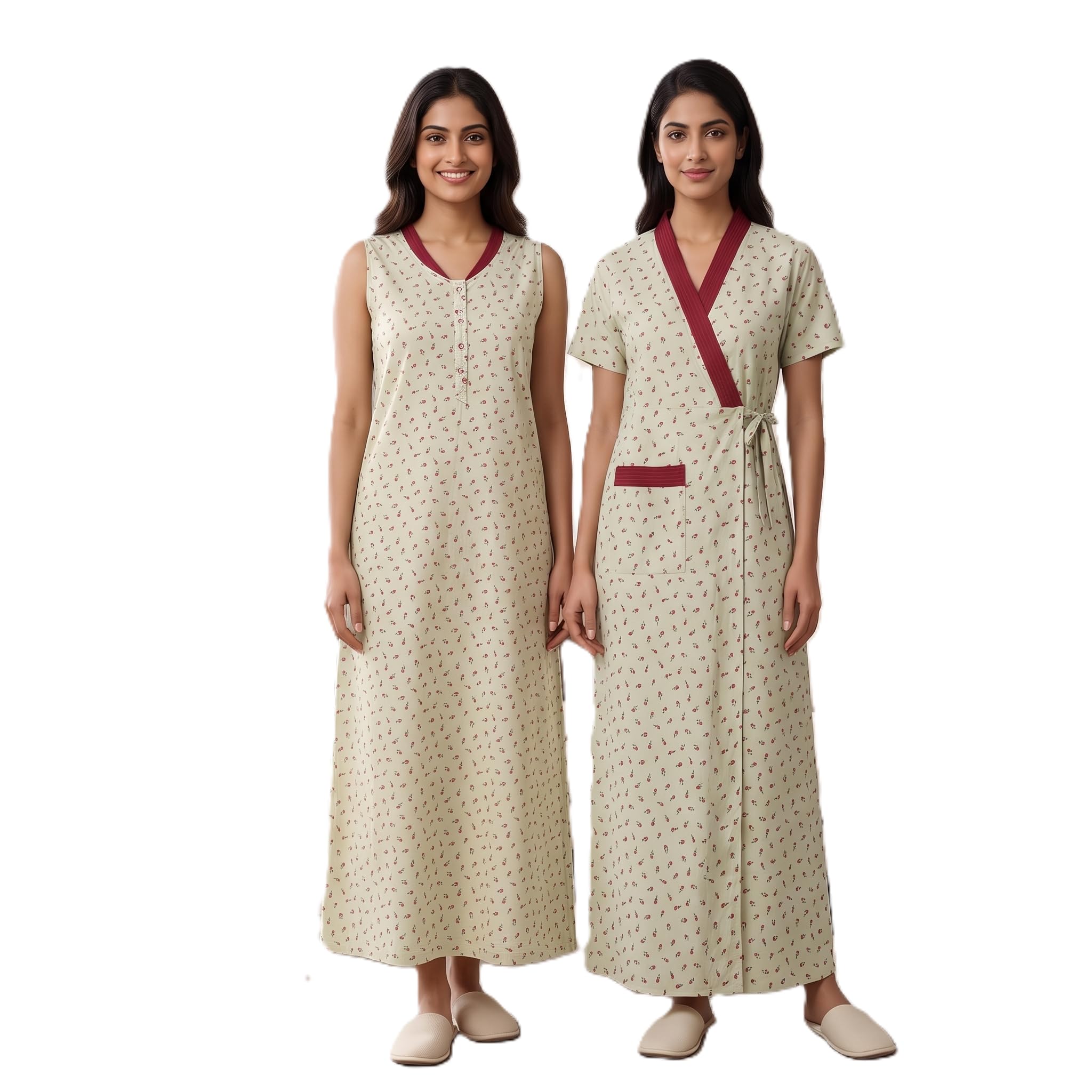 Baby Doll Women's Bizzy Lizzy Poly Cotton Set Of 2pc Full Length Housecoat, Robe, Nighty, Sleepwear, Night Gown for Women Ladies, Front Open Adjustable-image-31