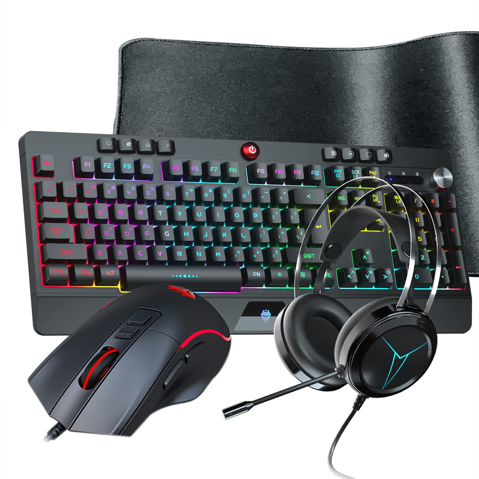 Ludus Dominum 4-in-1 Gaming Combo Set Wired RGB Backlit Gaming Keyboard 7200 DPI Programmable Macro 