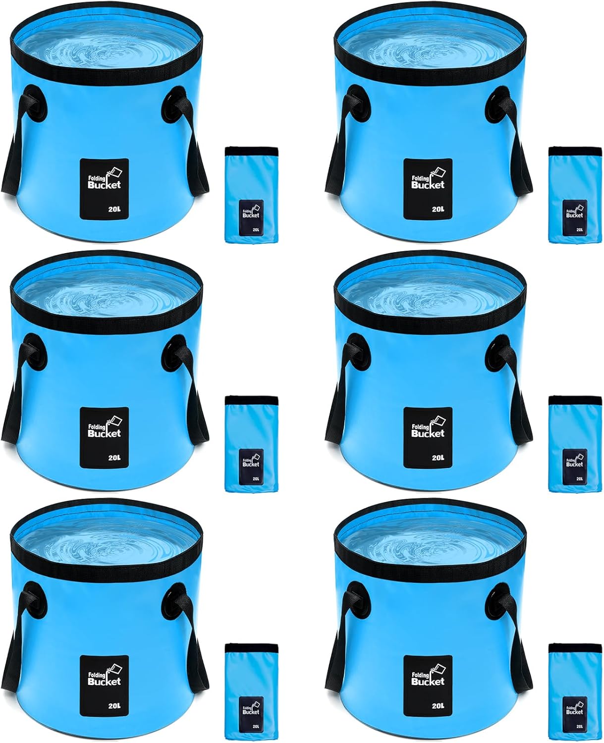 6 Pcs 20l Collapsible Bucket with Handle 5 Gallon Folding Water Container Blue Lightweight Foldable Bucket for Outdoor Camping, Hiking, Traveling, Kitchen
