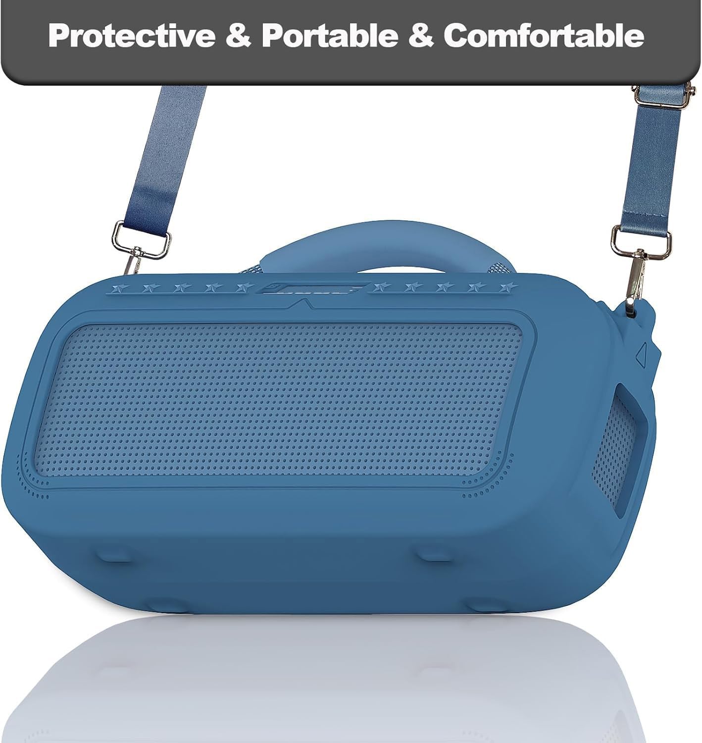 JCHPINE Silicone Cover and Hard Carrying Case for Bose SoundLink Max Portable Speaker, Protective Travel Case for SoundLink Max Speaker Accessories with Shoulder Strap (Blue)
