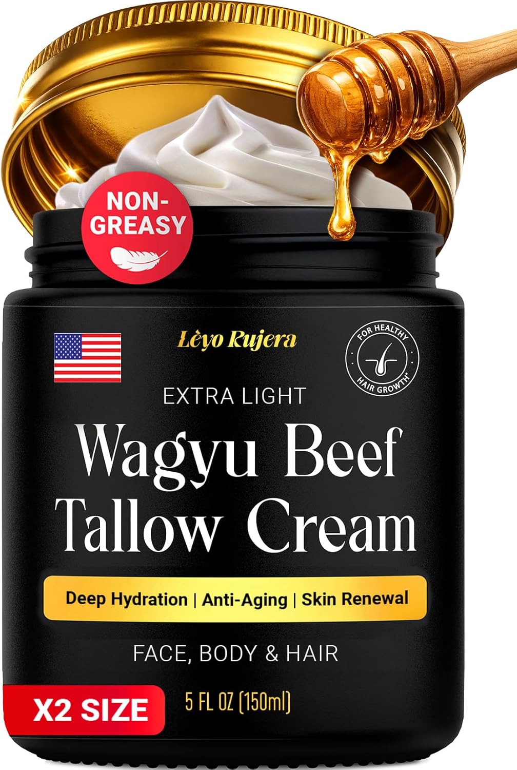 Non-Greasy Beef Tallow for Skin & Hair Growth 5OZ Shea Butter, Vitamin E, Niacinamide, Whipped Grass Fed Beef Tallow for Face Moisturizer Cream, Lotion for Women & Men, Anti-Aging Face Moisturizer