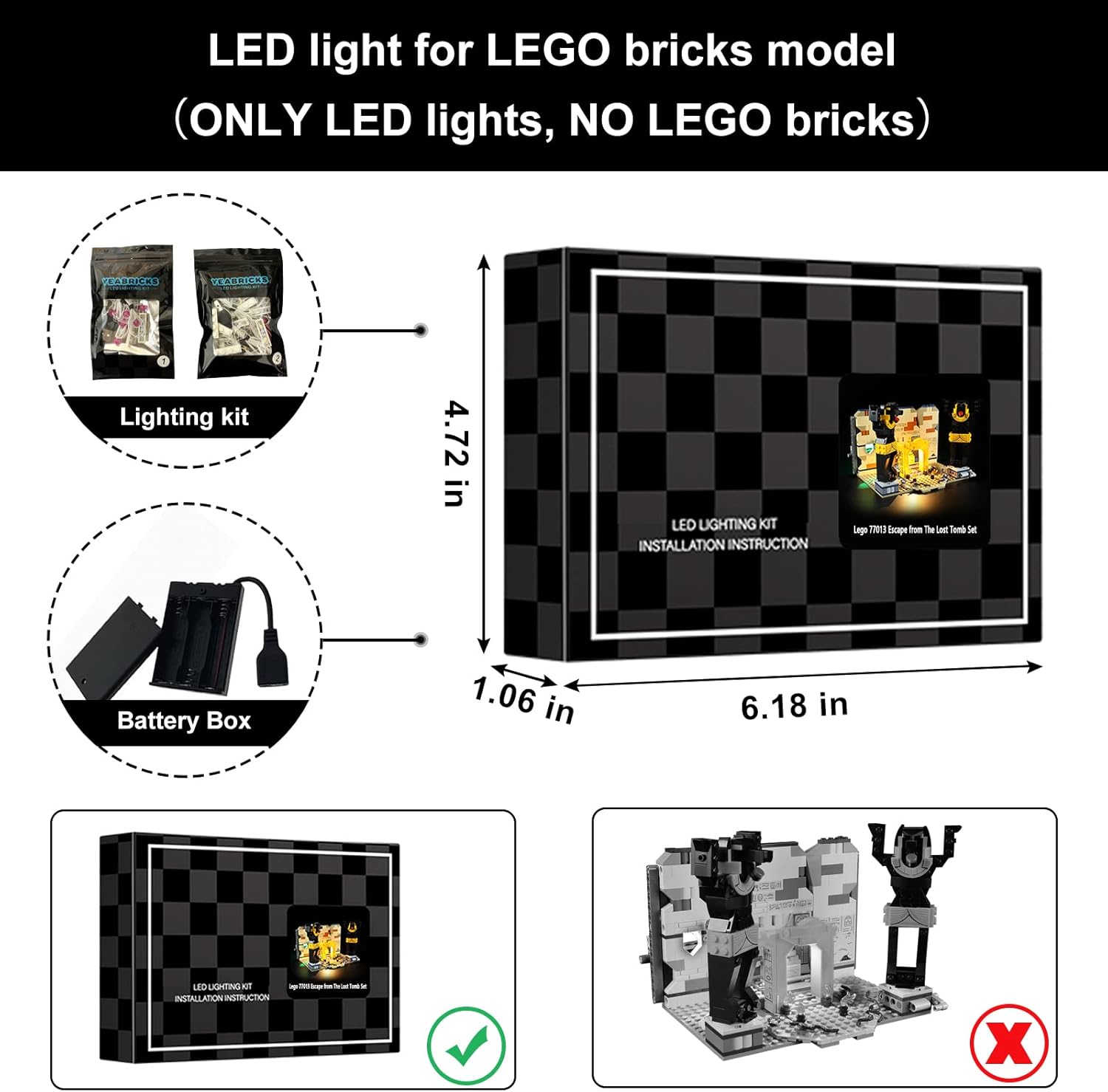 Vaodest LED Light for Lego 77013 Escape from The Lost Tomb Set,Design and Configuration Compatible with Model 77013(LED Light Only, Not Building Block Kit)