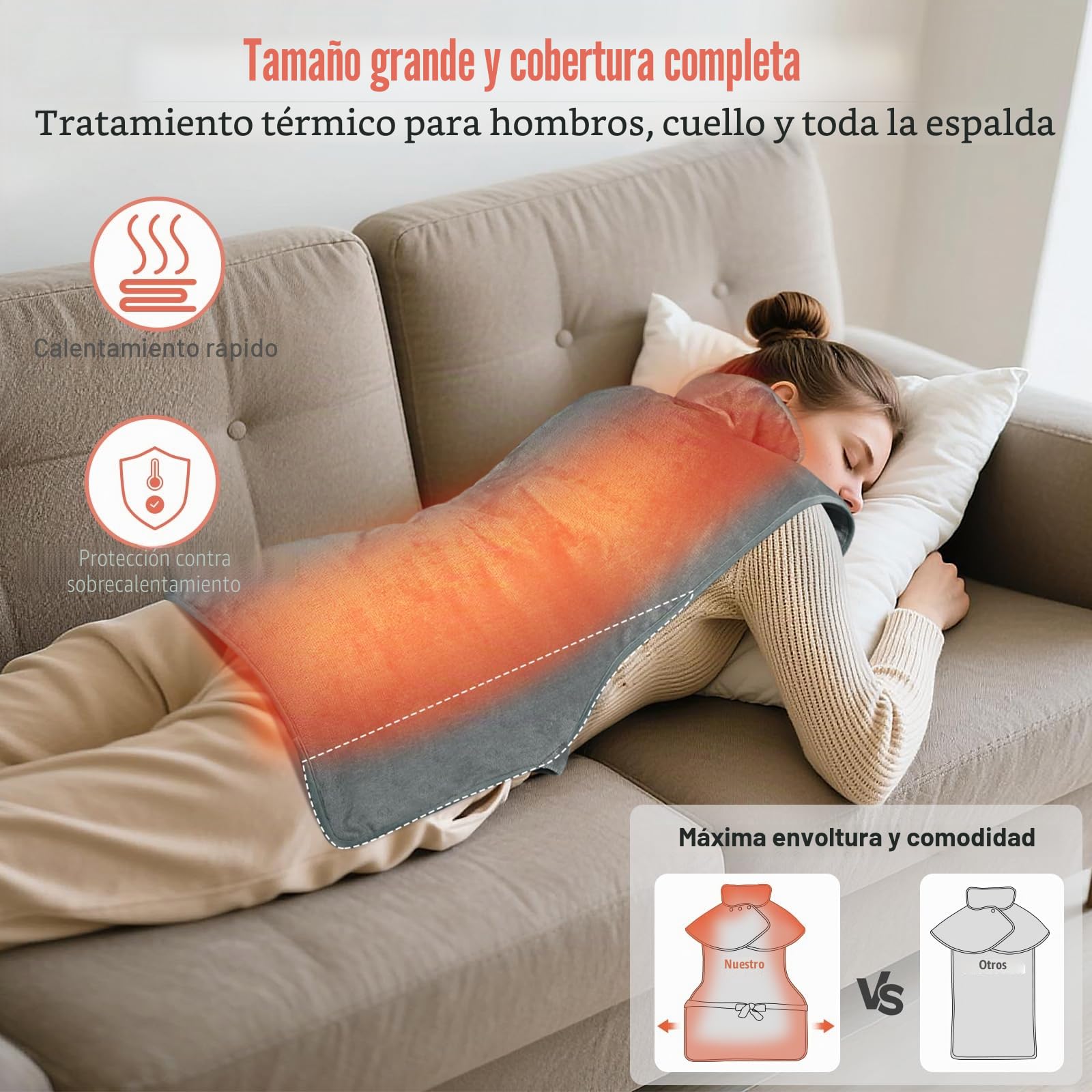 MYCARBON Manta Electrica Espalda y Cuello 60x100cm 6 Niveles de Calor | 4 Timer, Control Remoto, Almohadilla Electrica con Botones y Cinturón, Calentamiento Rápido, Franela, Lavable a Máquina