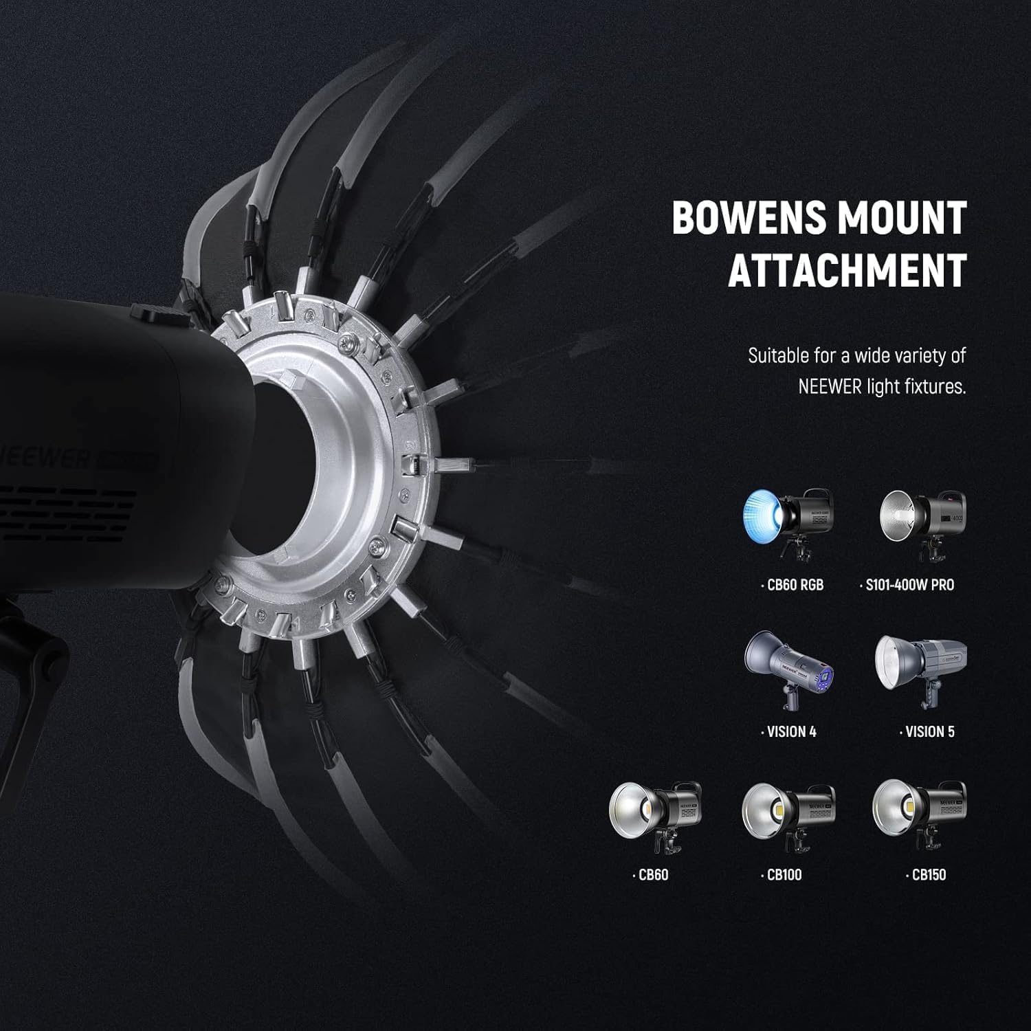NEEWER Basics Kit Softbox Parabolique, 65cm, Monture Bowens, avec Diffuseurs de Lumière, pour Studio Photo, Enregistrement Vidéo, Streaming, éclairage, Compatible Godox, Aputure, NS37P