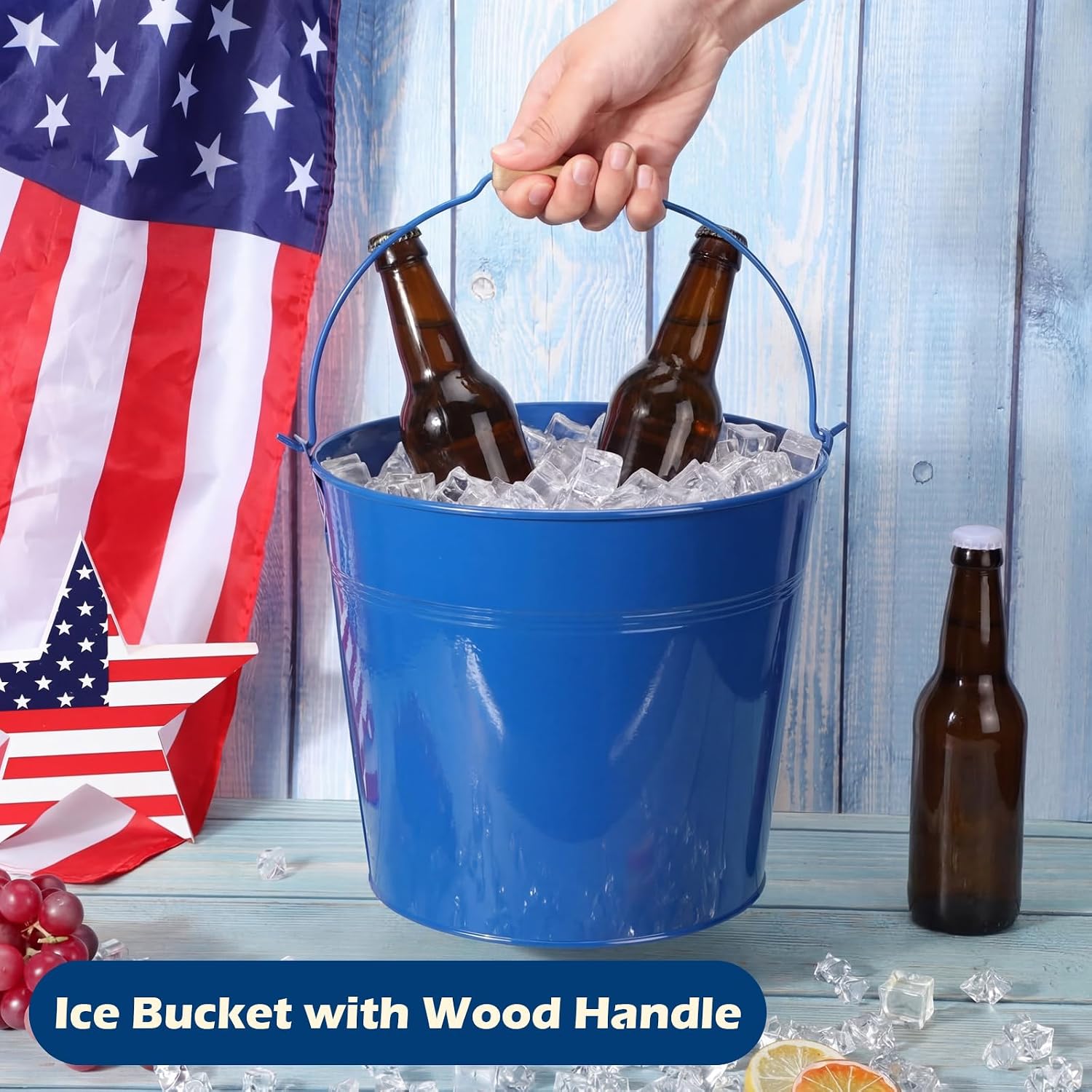 Didaey 12 Pcs Large Galvanized Metal Buckets with Handle 10 Inch Heavy Duty Stainless Steel Pails Round Pail for Party Wedding, Crafts, Utensils, Table Centerpieces (Royal Blue)