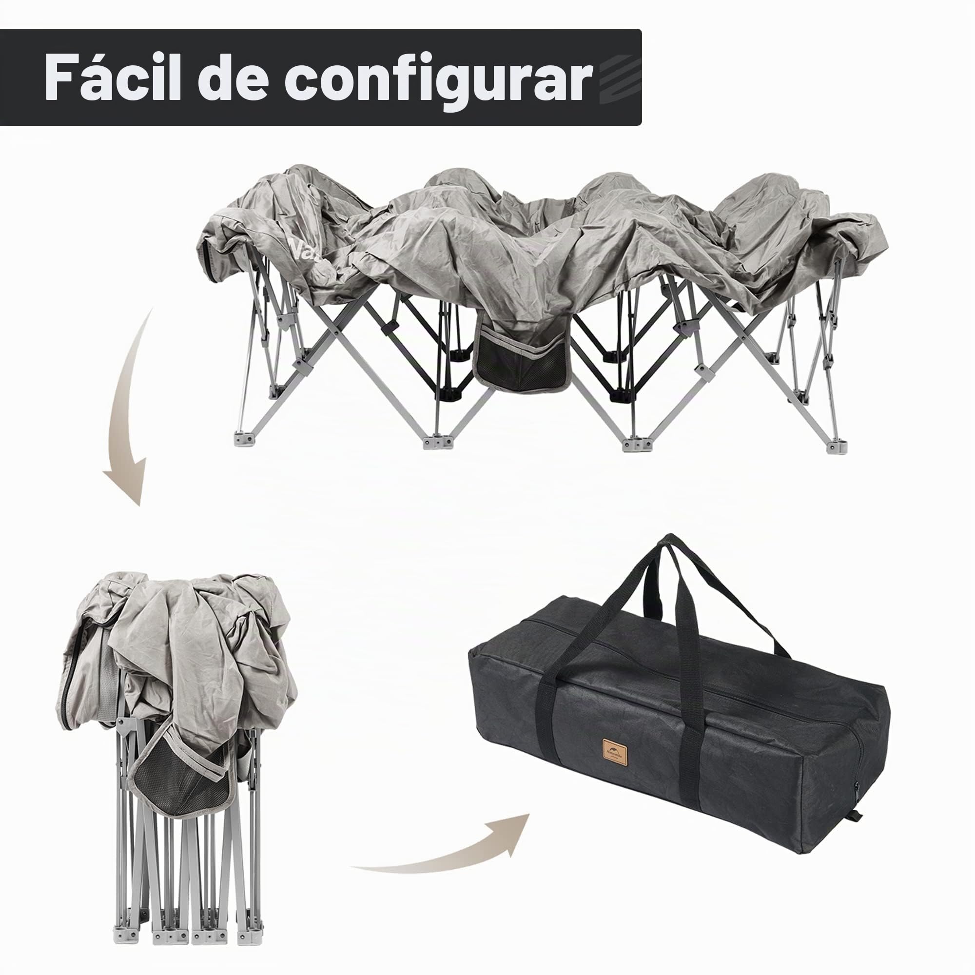Naturehike Cama de camping plegable para 2 personas, estructura plegable de tamaño completo con bolsillo lateral y bolsa de transporte, solo colchón de aire no incluido