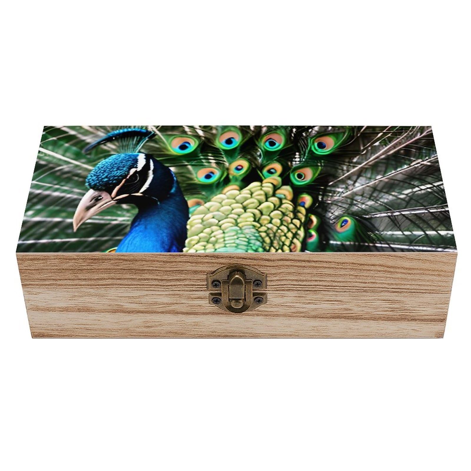 LZQPOEAS Peacock Wooden Storage Box Small Decorative Box with Hinged Lid Handmade Elegant Keepsake Storage Box for Jewelry, Photos, Trinkets, Letter Gifts, Small Heirlooms
