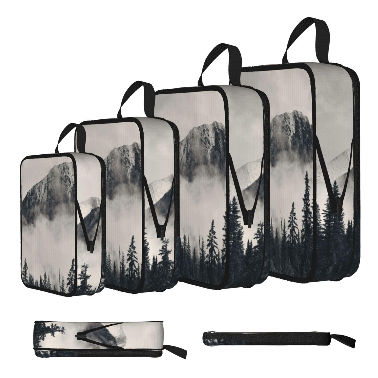 Canadian Smokey Mountain Cliff Print Compression Packing Cubes 4-Piece Set With Multi- Compartment Travel Bag, Waterproof Suitcase Organiser Bags