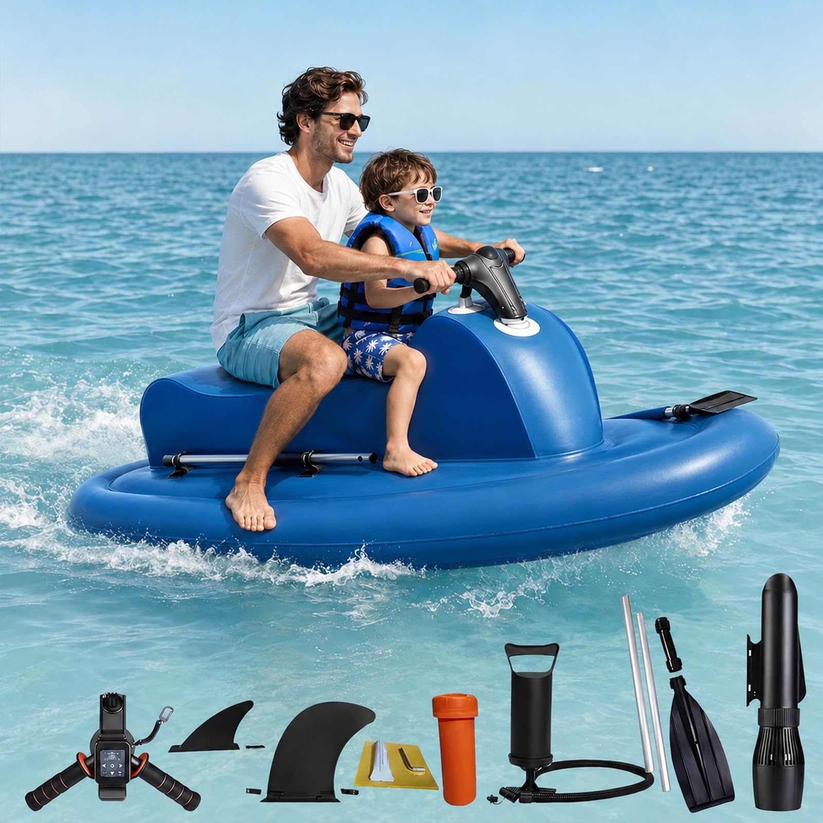 JIMINHUIXIN 150kg/200kg Inflatable Electric Jet Ski, Underwater Scooter & Inflatable Boat, Small Electric Boats Two Person with Dual Safety Fins, 500W/700W Motor, for Adults Sea Diving Lake Cruising