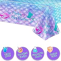 Vista 3 de 1 mantel de cumpleaños de sirena para decoración de fiesta de cumpleaños, funda rectangular desechable de plástico para suministros de fiesta