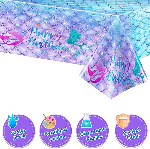 Miniatura 3 de 1 mantel de cumpleaños de sirena para decoración de fiesta de cumpleaños, funda rectangular desechable de plástico para suministros de fiesta de