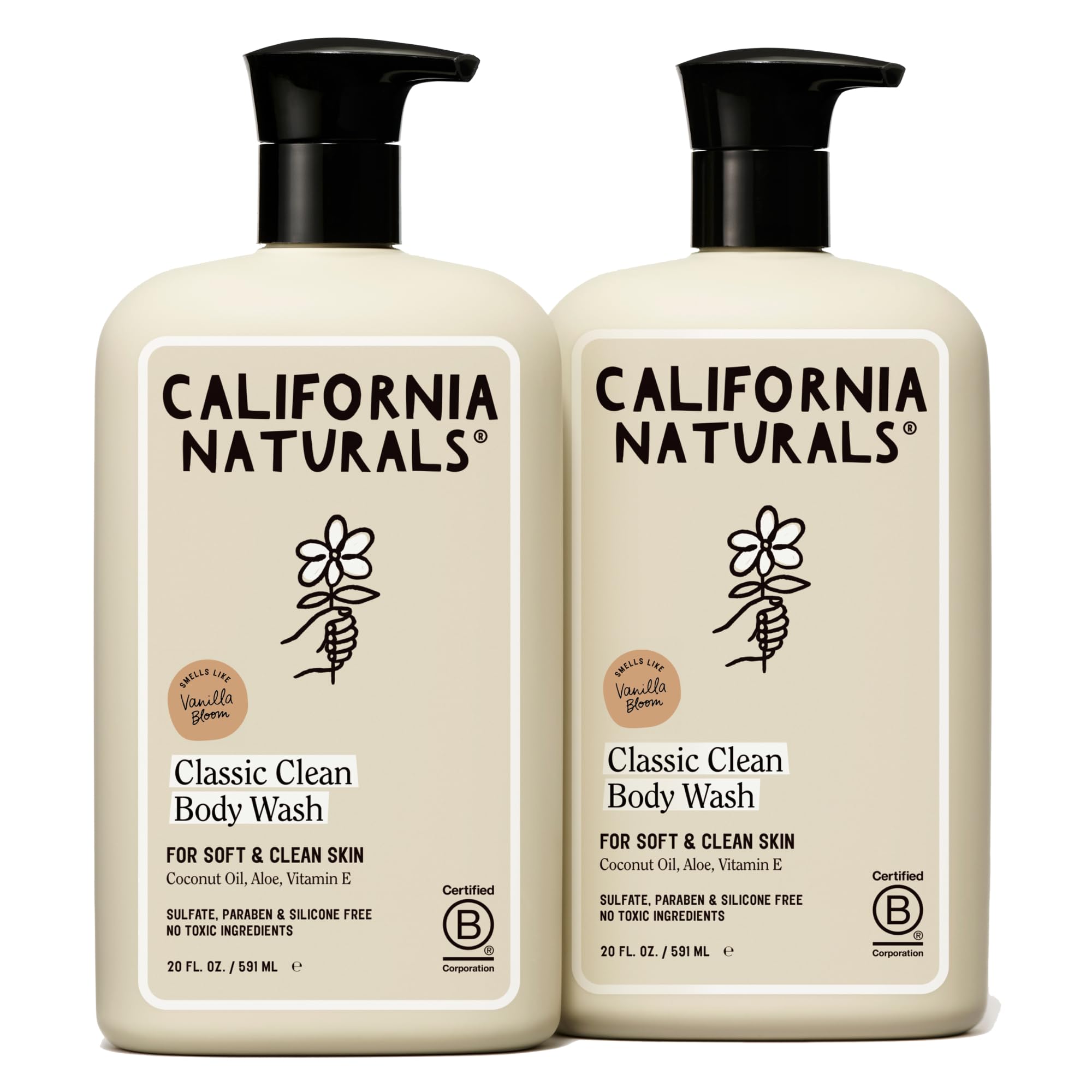 California Naturals Classic Clean Vanilla Bloom Body Wash 2-Pack, Coconut Oil, Shea Butter & Aloe, Naturally Scented, Sulfate, Paraben & Silicone Free