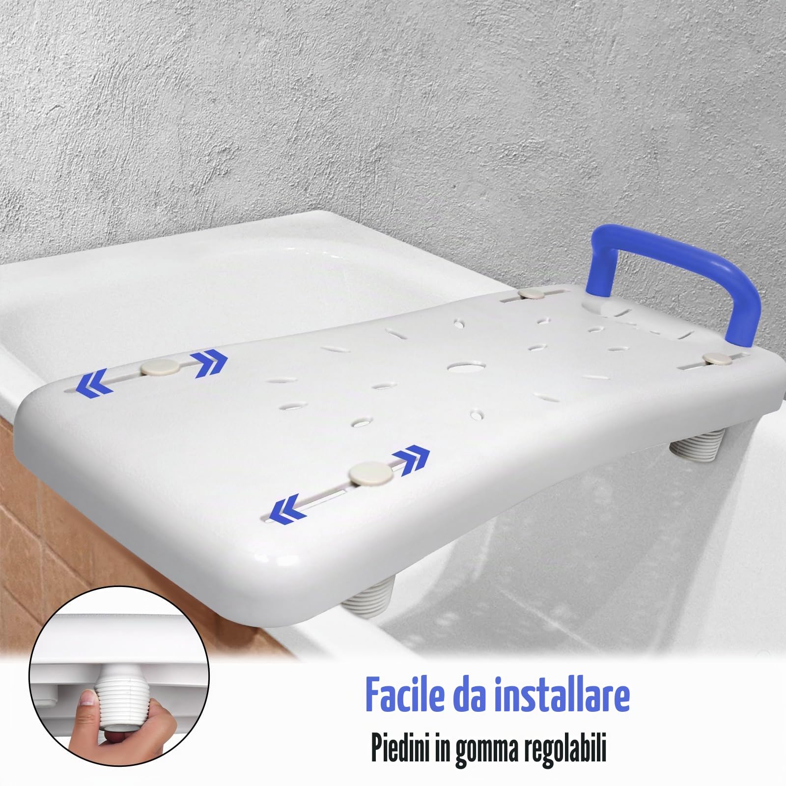 YUENFONG Asse per vasca da bagno, 70 x 31 cm, seduta per vasca da bagno, con manico, in plastica, portata fino a 150 kg, per vasca da bagno, manico blu