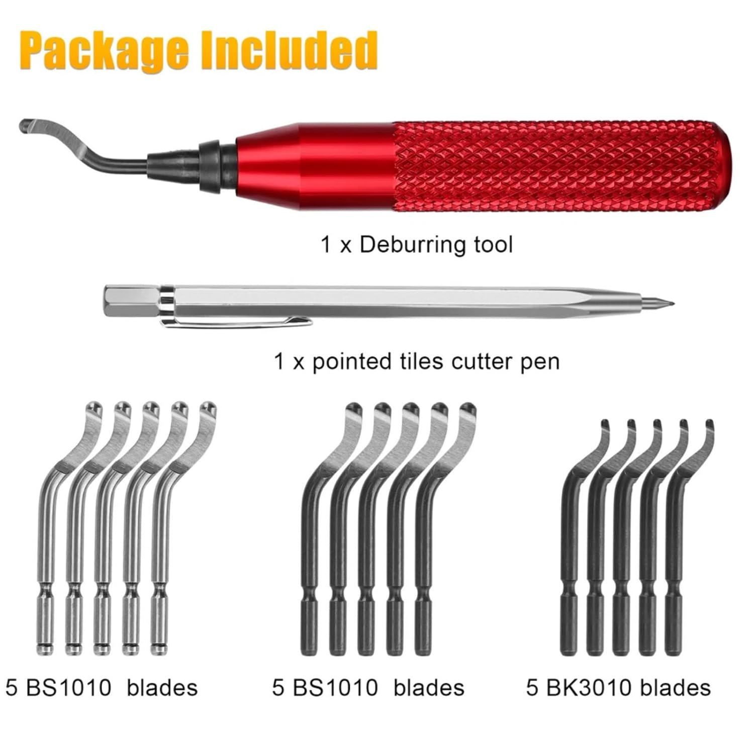 Deburring Tool 15 High Speed Steel Rotary Burr Removal Blades Cutter Pen Kit