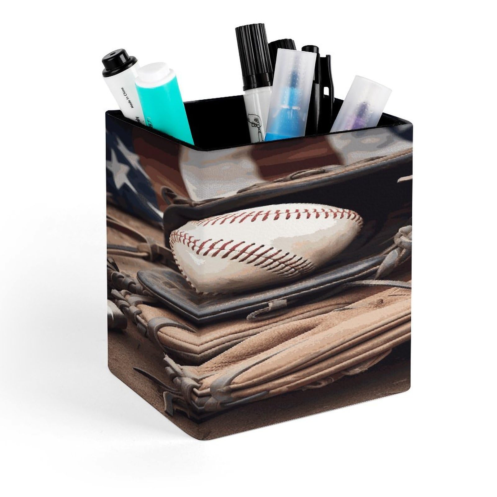 FekiLoot Baseball Equipment Pen Holder Personalized Desktop Pencil Holders Case Office Accessories Container Box for Square Pen Cup Desktop Organizer Makeup Brush Holder Caddy Storage