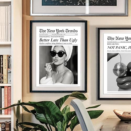 Miniatura 7 de uniro Arte de pared de periódico vintage de moda, 6 piezas de arte de pared de 8 x 10 pulgadas, arte de pared de periódico de moda uniro New York,
