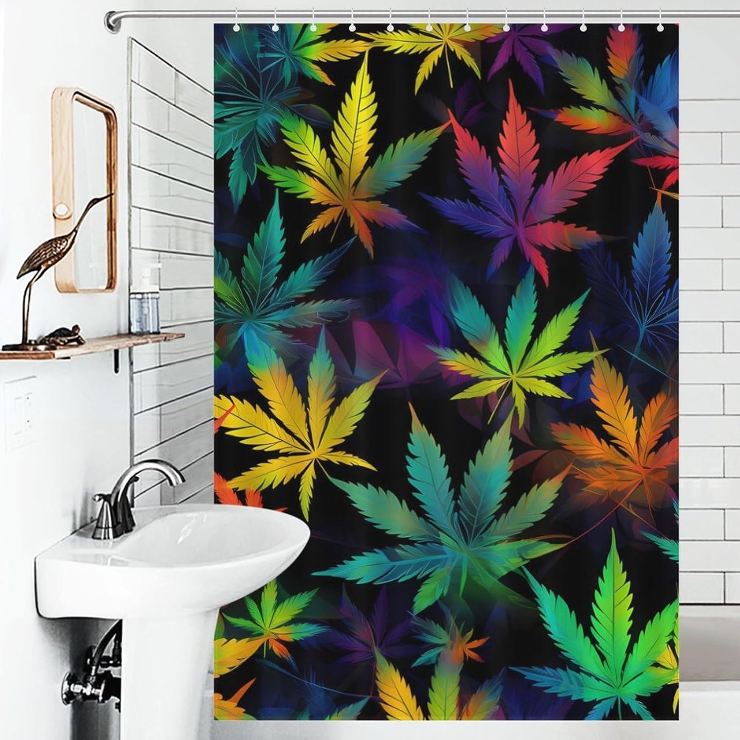 Trippy Weed Tie Dye Funny Shower Curtains Washable Bath Curtain Liner with Hooks for Bathroom Bath Tubs