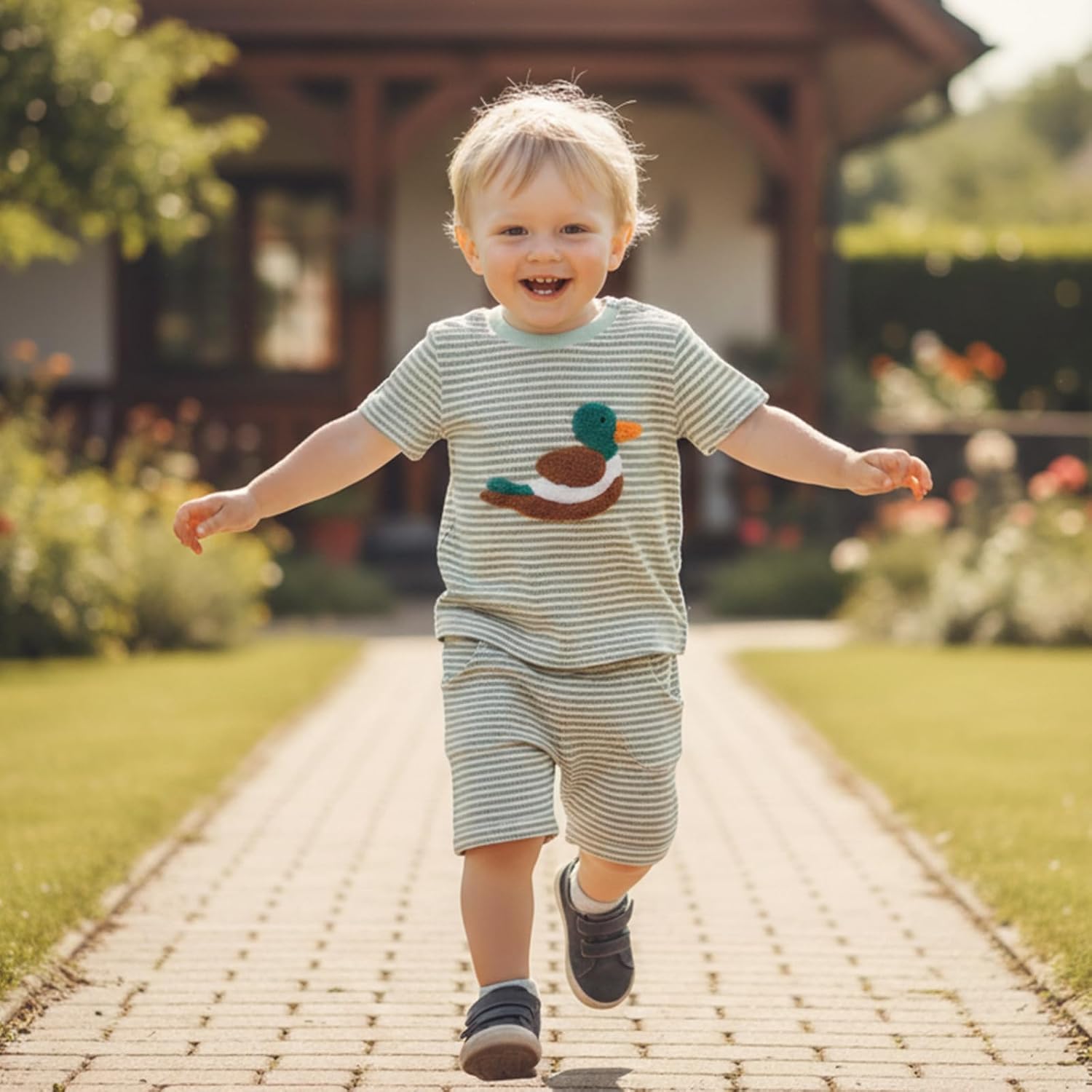 Bagilaanoe Toddler Baby Boy Clothes 3 6 12 18 24 Month 2T 3T Summer Outfit Waffle Striped Short Sleeve T-Shirt Shorts Set - Image 2