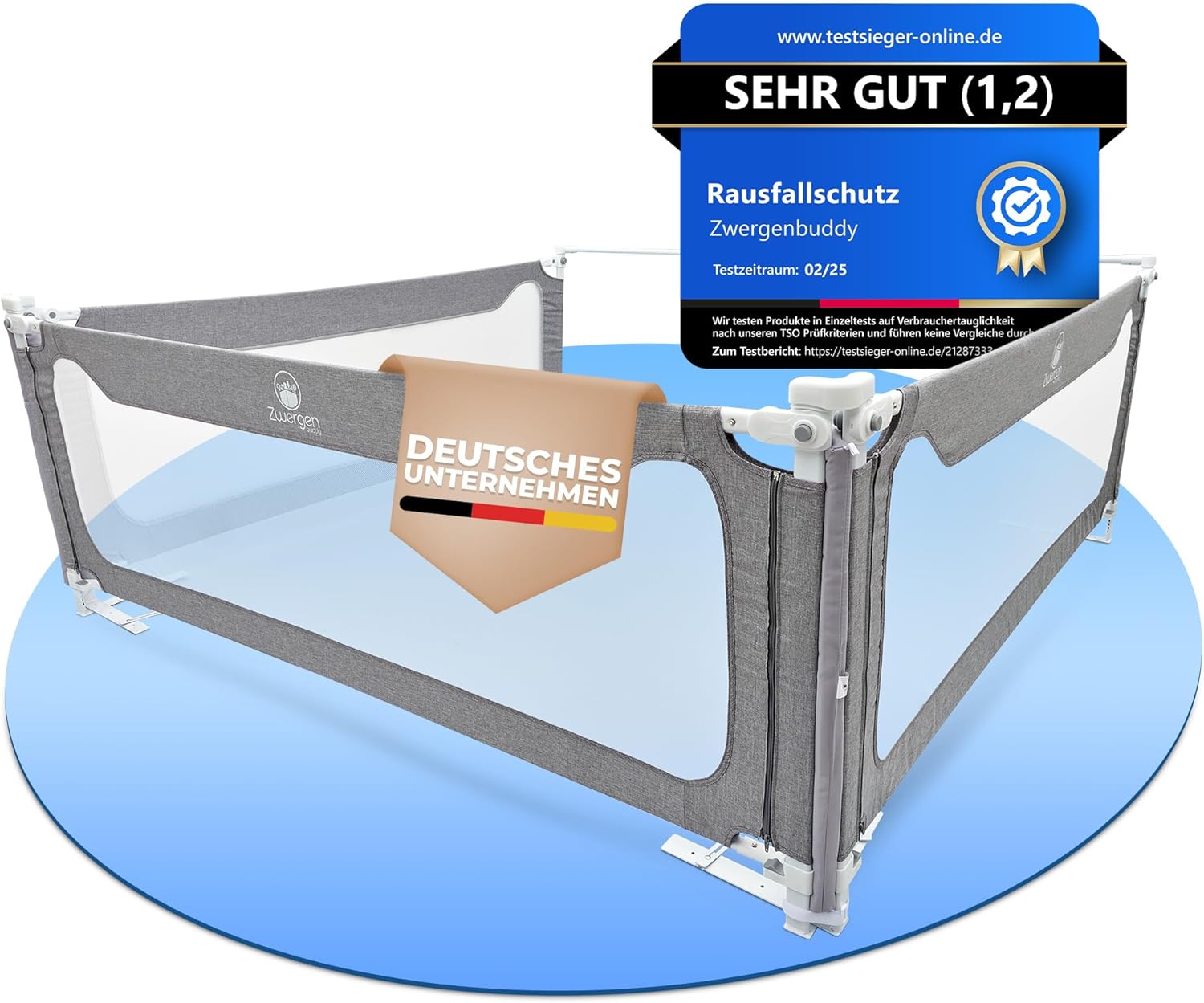 Rausfallschutz Boxspringbett & Elternbett (180x200cm) [8-teiliges Rausfallschutz Bett Set] Stabilitätsstange & Zwischenraumschutz – Bettgitter ist Laborgeprüft