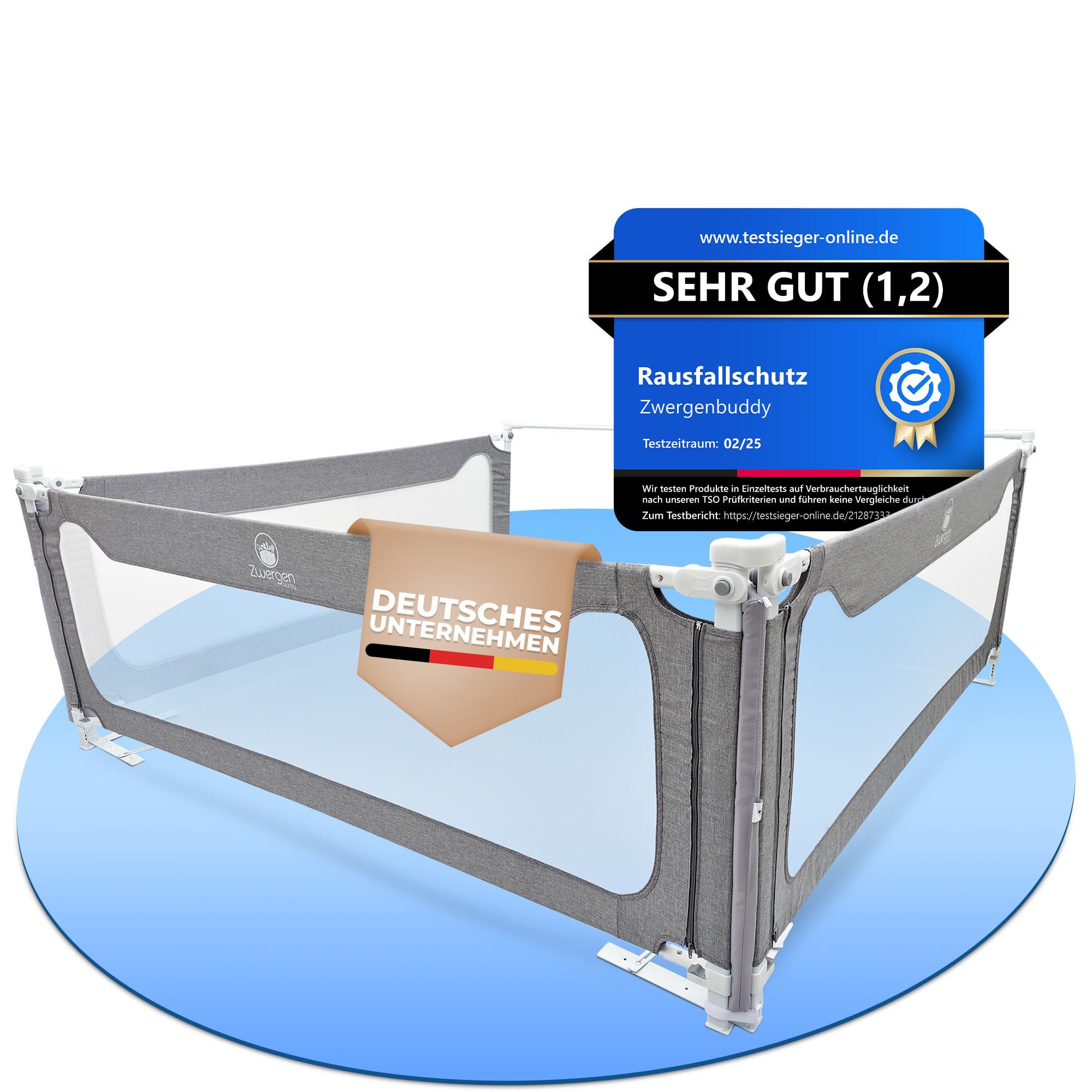 Zwergenbuddy® Rausfallschutz Boxspringbett & Elternbett (180x200cm) [8-teiliges Rausfallschutz Bett Set] Stabilitätsstange & Zwischenraumschutz – Bettgitter ist Laborgeprüft