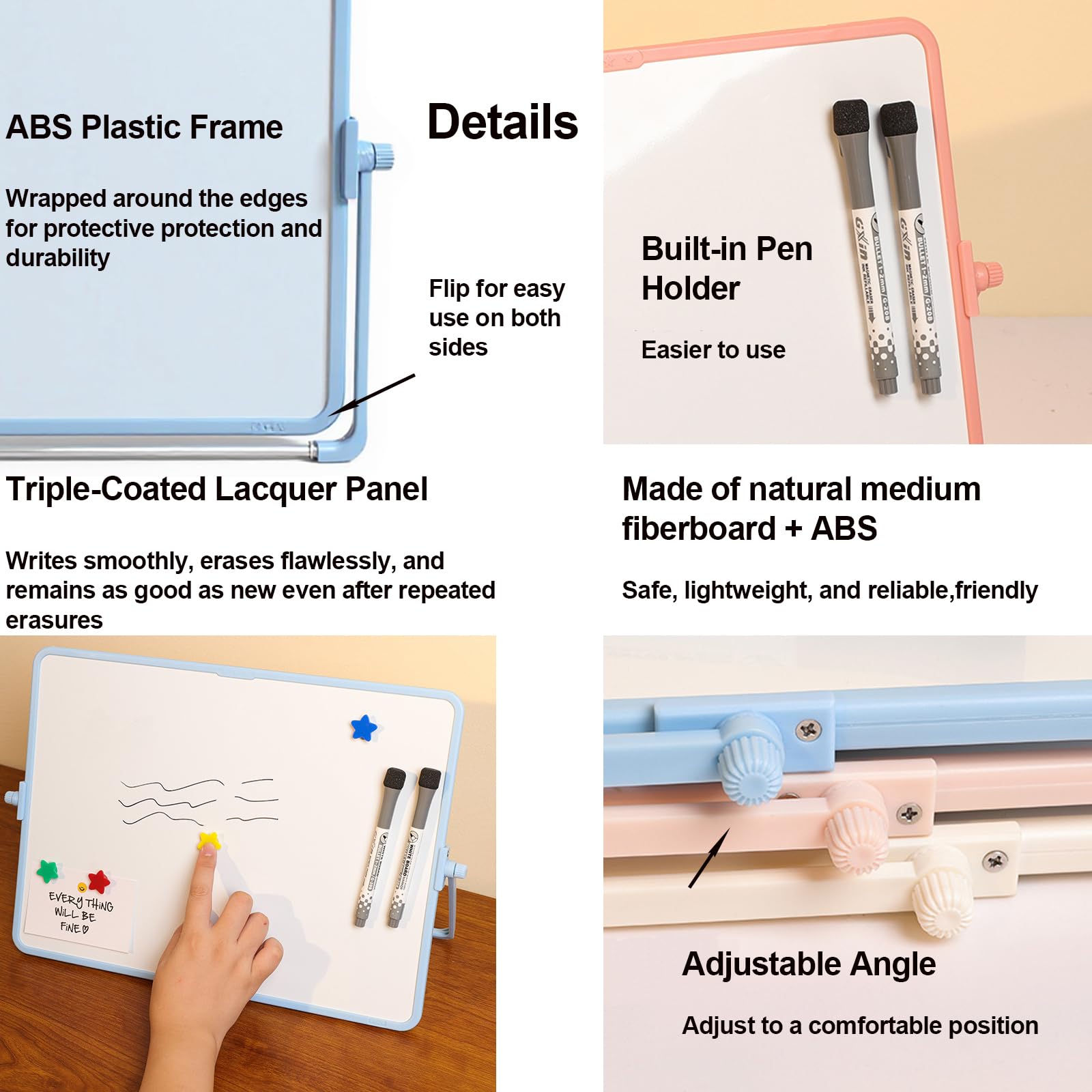 Pizarra blanca magnética A3 30x40 cm doble cara con soporte y 8 rotuladores kit completo para niños y oficina bolsa EVA portátil anti-manchas,Superficie anti-fantasma,Imanes,Marco ABS duradero,Cepillo