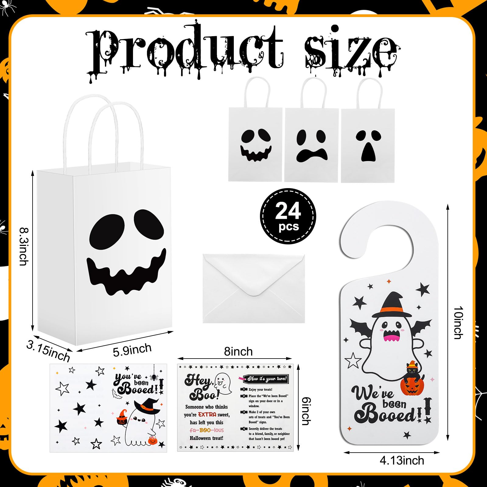 Resholder Set di 24 sacchetti regalo di carta con fantasma di Halloween con 24 sacchetti regalo Boo, 24 cartoncini, 24 ganci per maniglie, 24 buste per vicini e amici (classici)