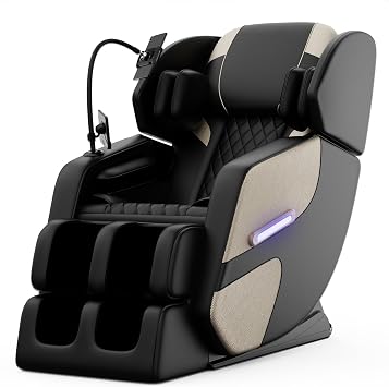 Massage Chair Full Body, Zero Gravity Massage Chair with Auto Modes, Airbag Massage, 8 Fix Point Rollers, Foot Massage, Heating, Touch Screen Controller, Home Relaxation Recliner with Massage,Gold