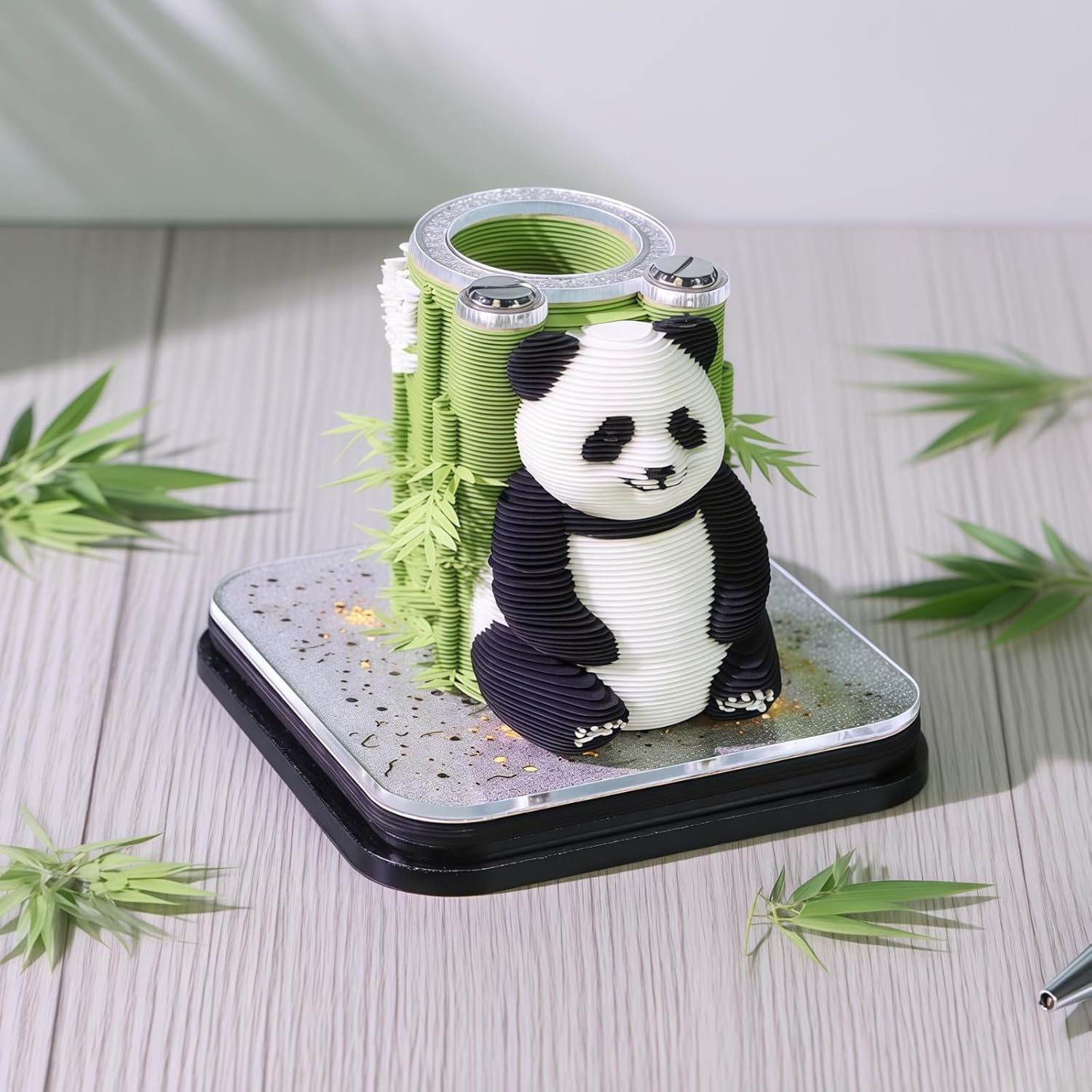 3D Calendar 2026, Panda Time Piece Calendar 2026, Daily Tear-Off Memo Pad with LED Glow, Paper Carving Desktop Decoration, Unique Holiday & New Year Paper Craft Gift