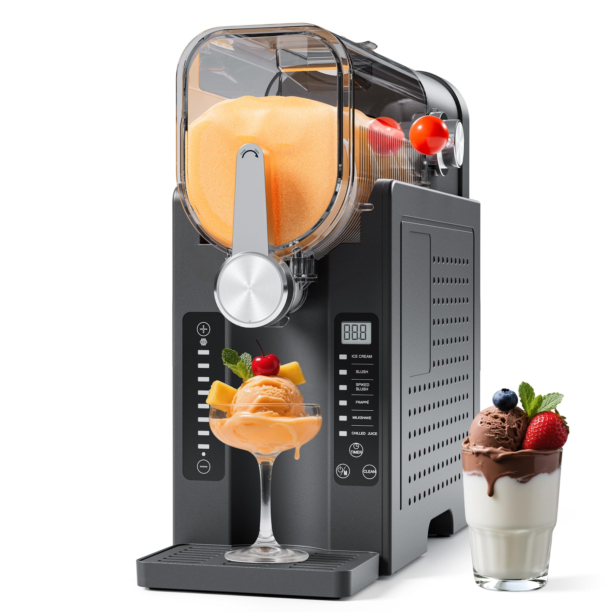 Slushy Machine No Ice Needed, CHIVALZ Slushie Machine for Home, Frozen Drink Maker with 6 Preset Programs for Margaritas, Frappés, Milk Shake and More, LED Display, Self-Cleaning, AD03, Blac