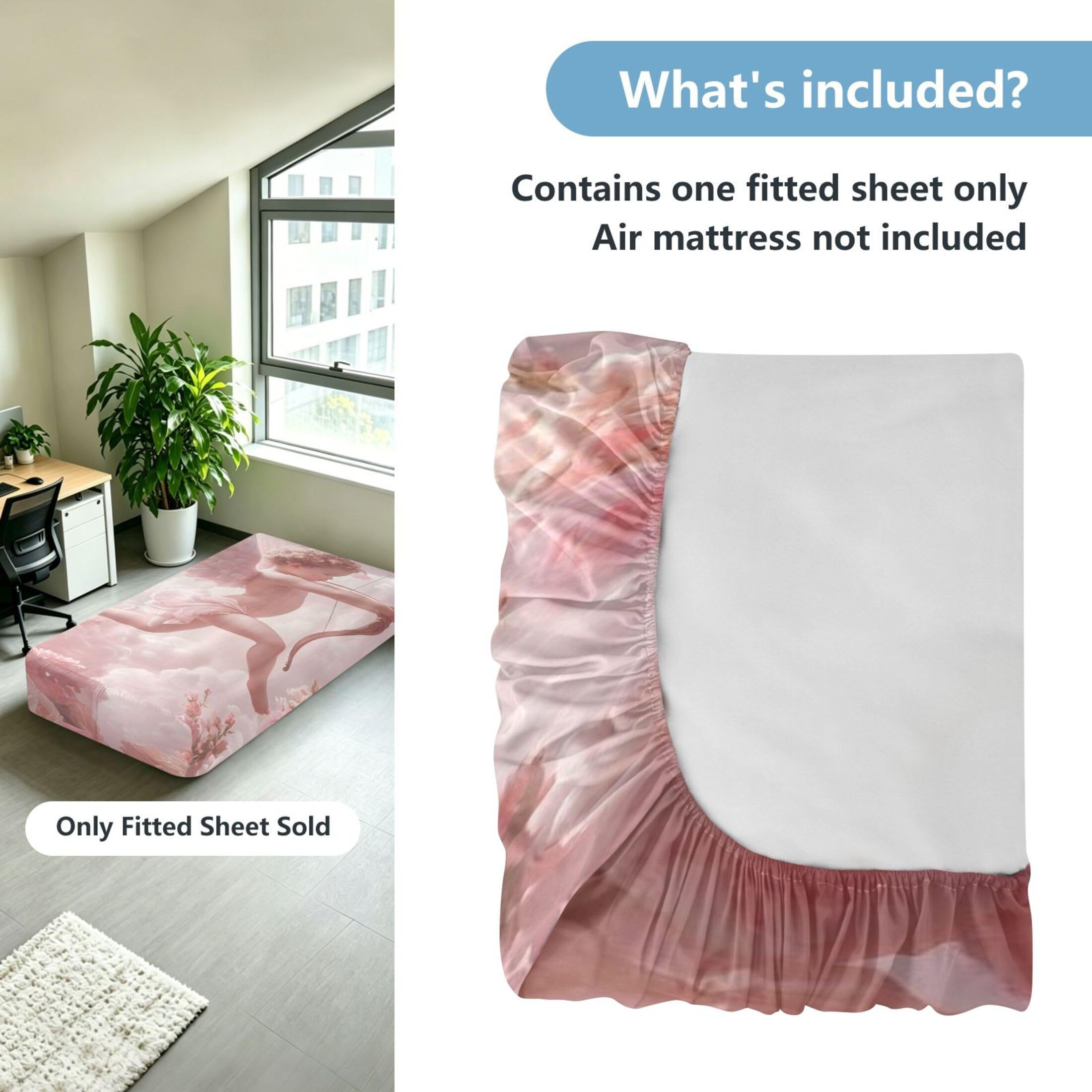 Cupido - Sábana bajera ajustable individual para colchón de aire, bolsillo extra profundo de 24 pulgadas, funda suave y transpirable con apertura de válvula de cremallera para cama de aire