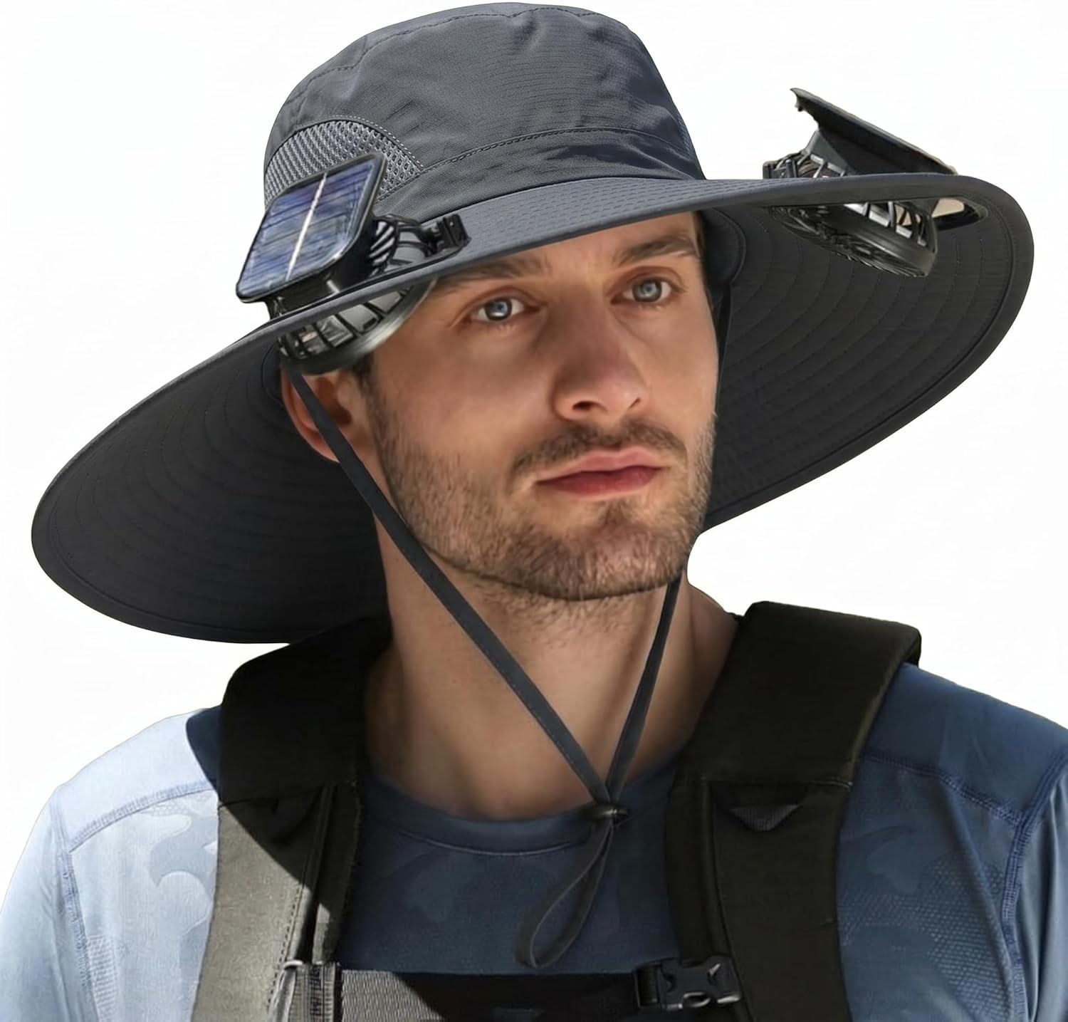 Outdoor Wide Brim Sun Hat with 2 Solar Powered Fan, Bucket Hat for Men Women, Fishing, Gardening & Beach Hat for Men