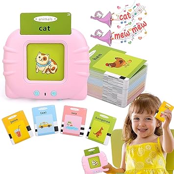 Talking Flash Cards Learning Toys for 2 3 4 5 6 Year Old Boys Girls, Autism Sensory Toys for Autistic Children with 224 Words, Preschool Montessori Toys and Birthday Gift for Kids Ages 2-6 (Pink)
