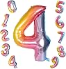 RUBFAC Number Balloons 40 Inch Large Rainbow Gradient Number 4 Balloon, 0-9 Huge Colorful Digit Foil Mylar Helium Balloons for Happy 4th 14th 24th 34th Birthday Decorations Baby Shower Party Supplies
