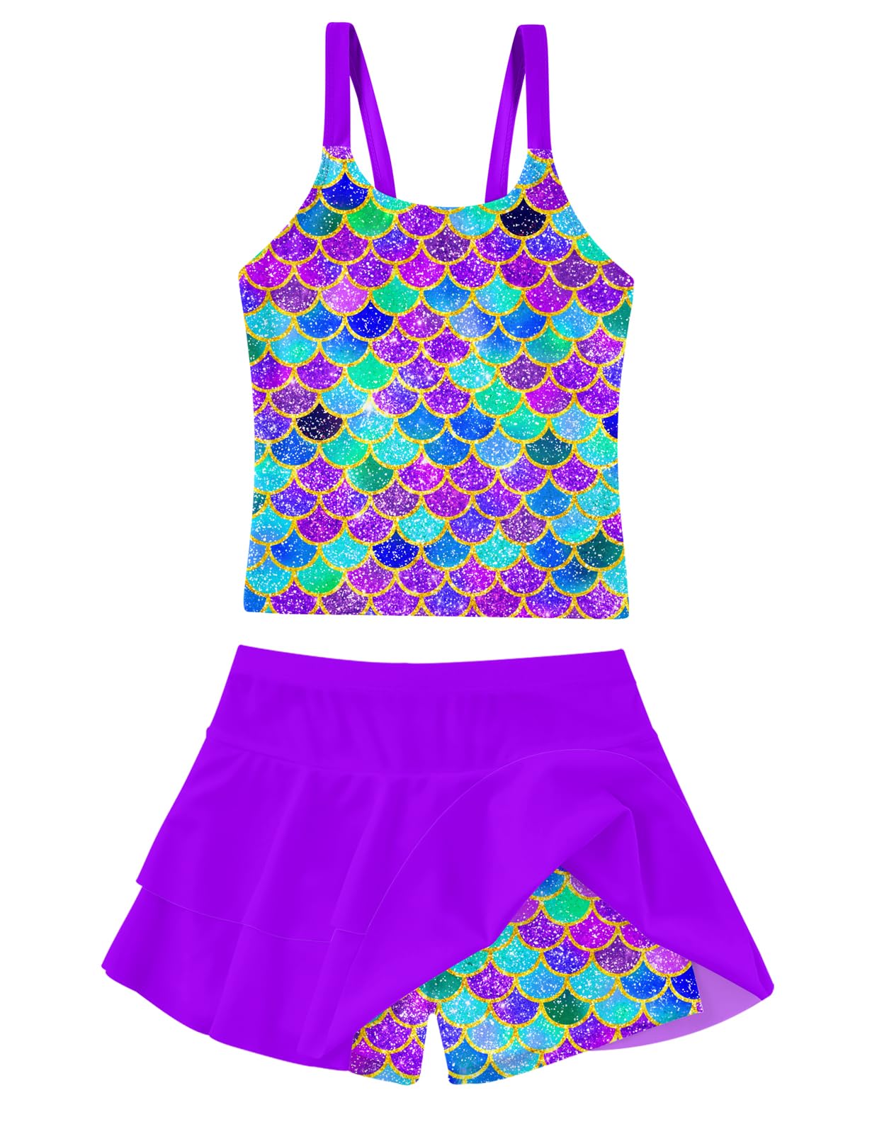 ALISISTER Girls Tankini Swimsuit Two Piece Bathing Suits Summer Beach Swimwear with Shorts for 7-12 Years