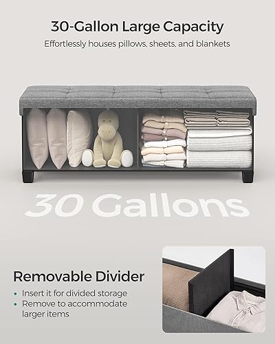 Miniatura 5 de SONGMICS Banco otomano de almacenamiento, reposapiés plegable con patas, 15 x 43 x 15.7 pulgadas, banco de extremo de cama, baúl de almacenamiento,