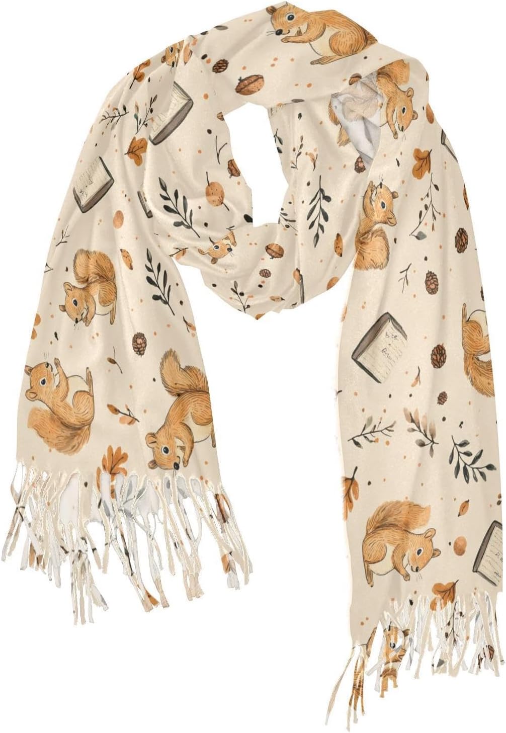 Winter Scarf for Women Vintage Squirrel Fashion Tassel Shawl Wraps for Women, Cold Weather Warm Womens Scarves Soft Long Scarf Gifts
