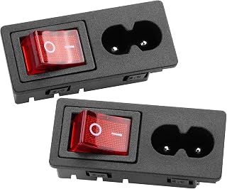 PNGKNYOCN IEC C8 Panel Mount Plug Adapter,AC 250V 3A 2 Pin Inlet Module Plug Power Connector with Red Button Switch Power Socket (2-Pack)