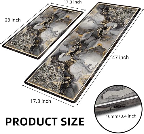 Miniatura 2 de Qahing Juego de 2 alfombras de cocina con diseño floral bohemio, antifatiga, antideslizantes, cómodas, bohemias, impermeables, para fregadero de