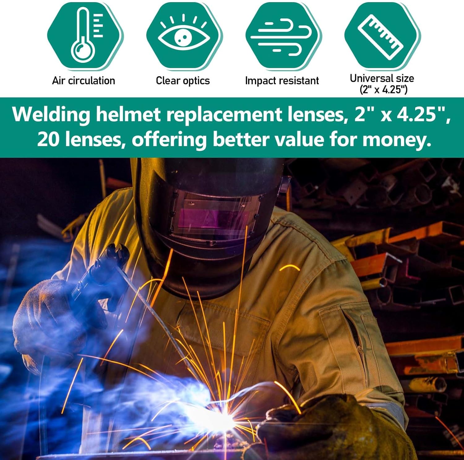 20 PCS 2'' X 4.25'' Clear Welding Lens, Replacement Clear Welding Helmet Lenses, Welding Helmet Lens Top Protection for Protecting Eyes