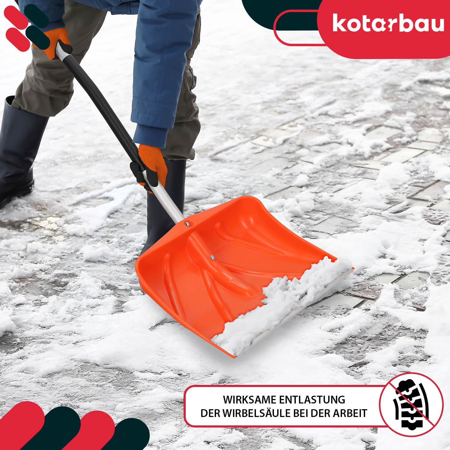 KOTARBAU® Set pala da neve con manico in alluminio, 137 cm, scopa da strada con manico 150 cm, raschietto per ghiaccio 119 x 20 cm + guanti pala da neve, pala da neve, manico in alluminio per la