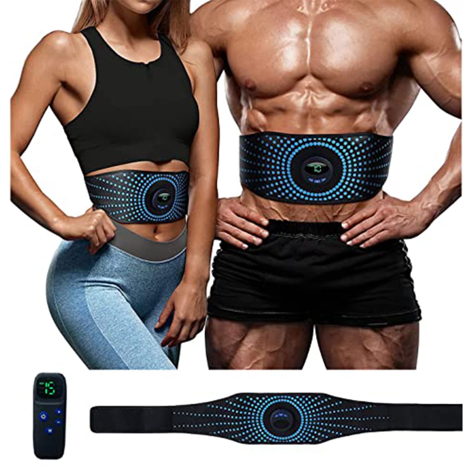 Abs Muscle Trainer Flex Belt for Women Men, Upgrade No Need Replace Pad AB machine Abs Workout Equipment 6 Modes 15 Intensity Levels (With remote control)