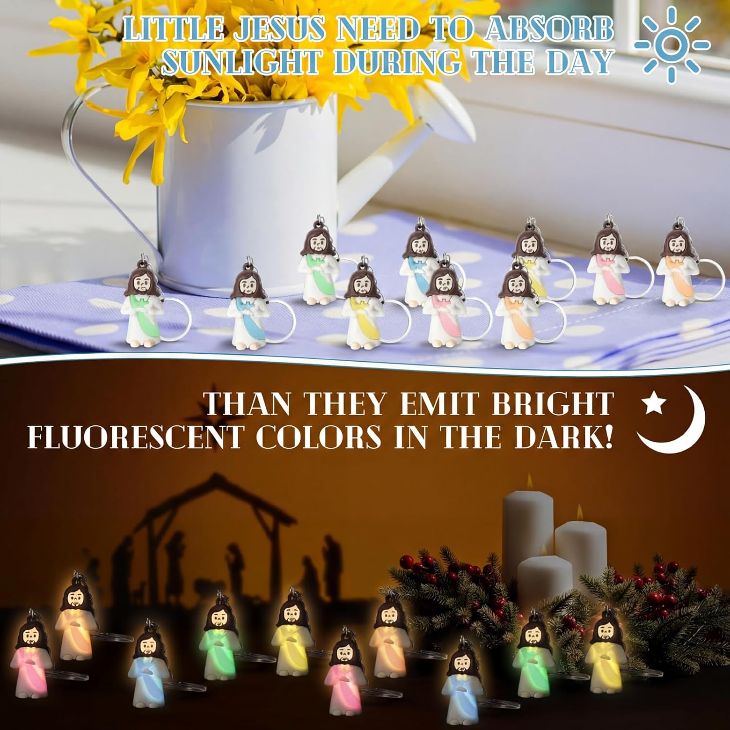 200 Pcs Easter Glow Mini Jesus Keychains, Easter Egg Fillers and Basket Stuffers, Glow in The Dark Little Jesus Keyring (Pray)