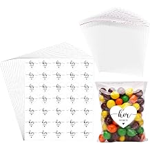 AIOMOB 100 Set Heart Shape His Her Favorite Stickers Candy Bags Wedding Favor Stickers 4x6 Inches Self Sealing Cellophane Bags for Wedding Favor Labels Guest Welcome Bag Stuffers Bulk