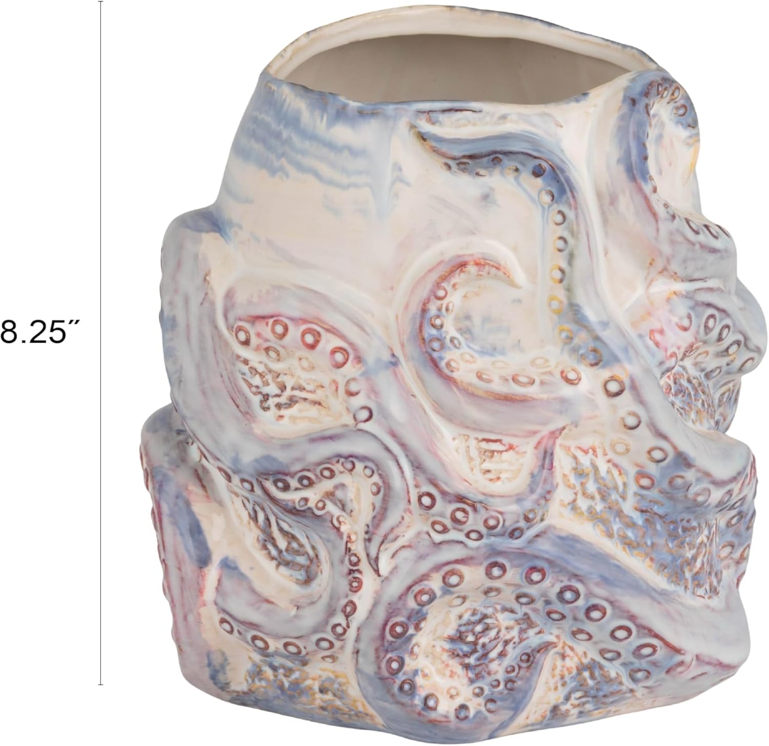 Creative Co-Op Stoneware Planter with Octopus Detail in Reactive Glaze, White and Blue Finish