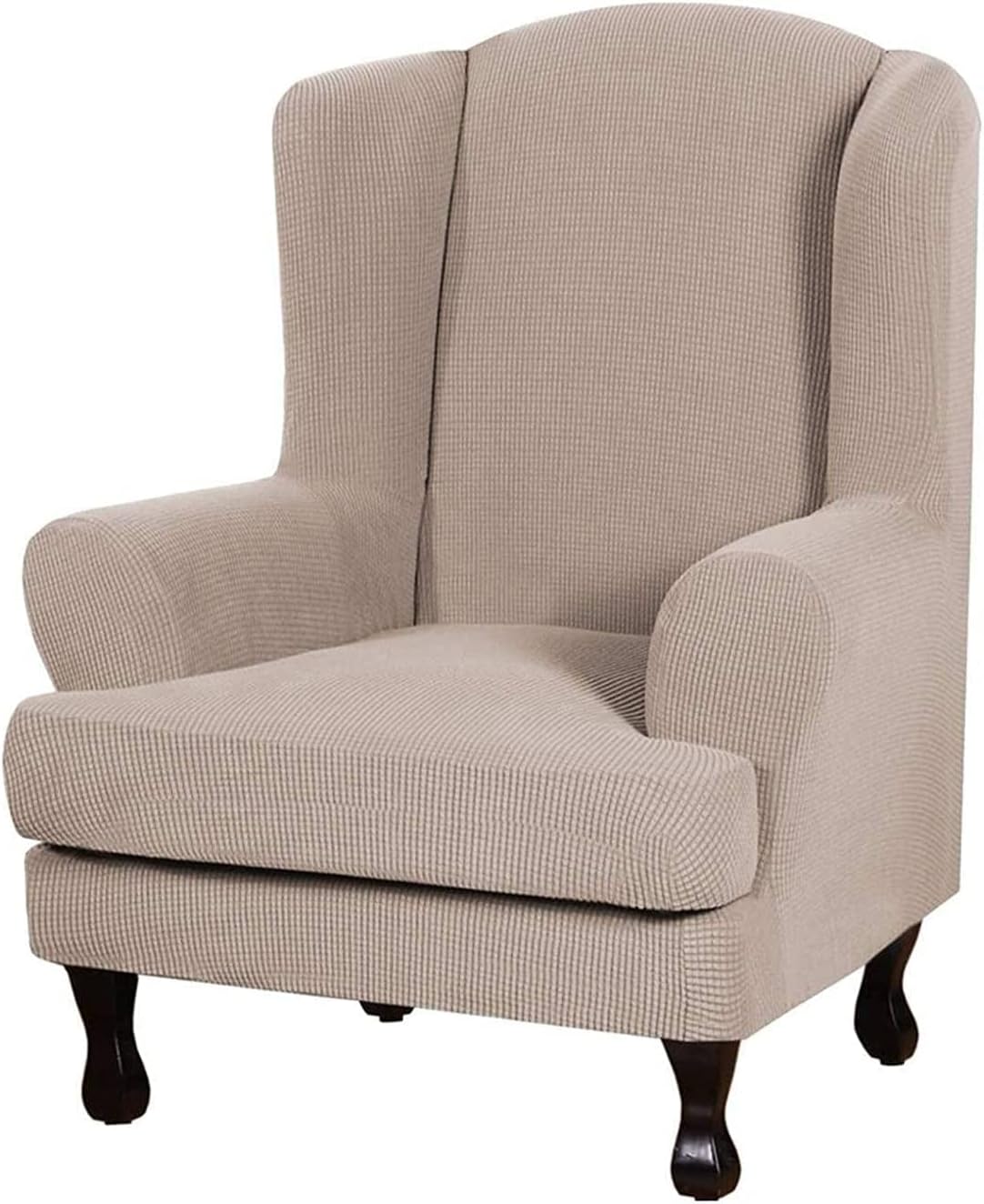 Armchair Cover 2-Piece, Single Sofa Cover Wingback Chair Covers Non-Slip Wingback Chair Slipcover (Color : Beige, Size : 2 Piece)