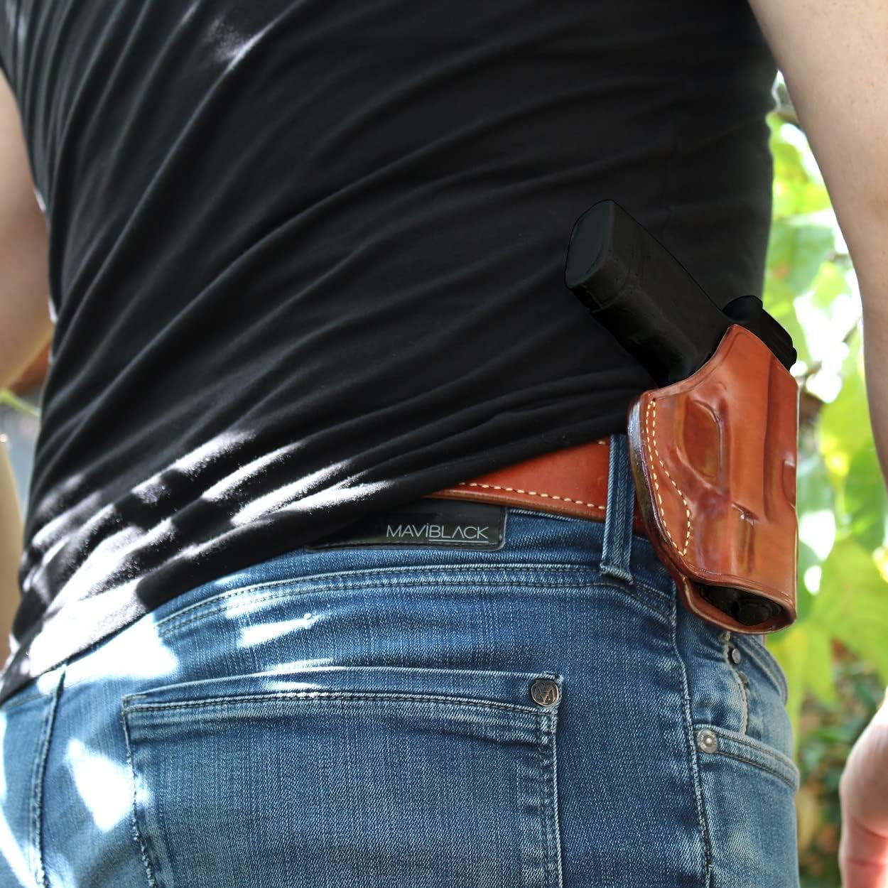 Masc Premium Leather Paddle Holster for Rock Island 1911 .45ACP W/Out Rail 3.5" Barrel, Right-Hand Draw, Brown #1386#