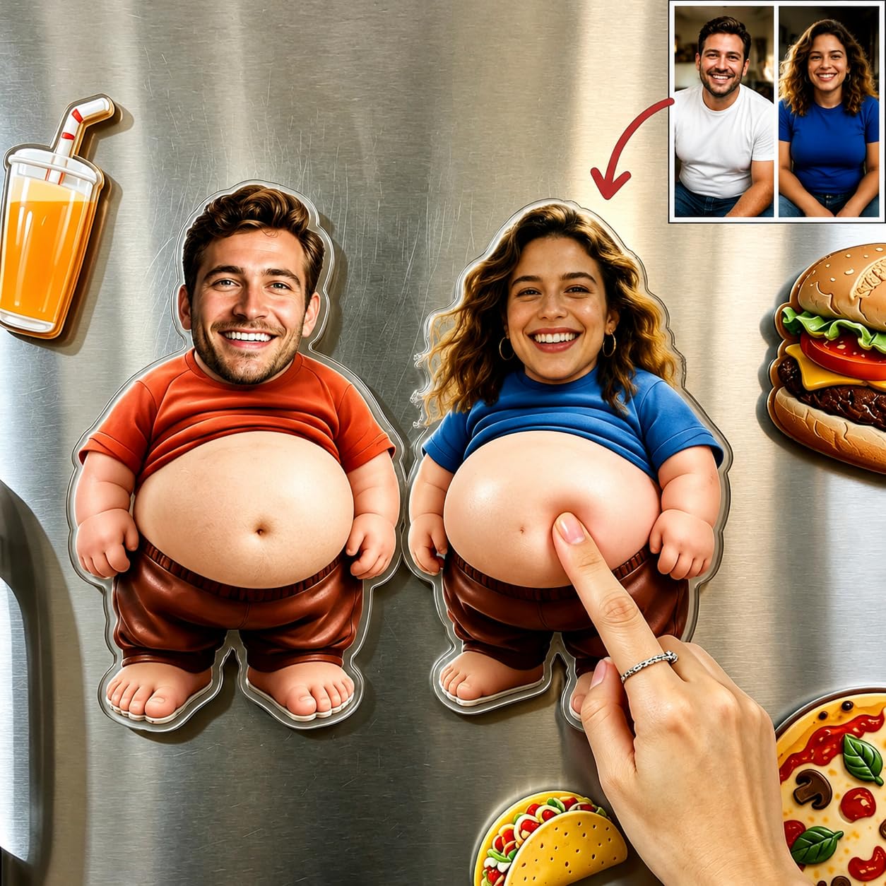 Custom Funny Squishy Belly Fridge Magnets, Personalized Face Squishy Refrigerator Magnets Pressable Belly, Squeezable Belly Fridge Decor, Stress Relief Gift (C-2PC Human and Your Partner)