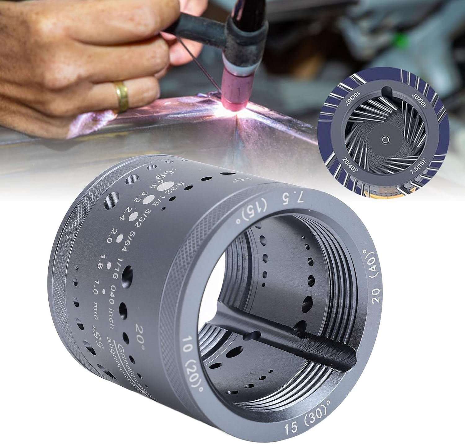 Welding Tool Electrode Sharpener Grinder, 6 Sizes 8 Angles, Multi Angle Design with Offset Compensation, Suitable for Most Welding Tool, Aluminum Alloy, Tungsten Steel Material